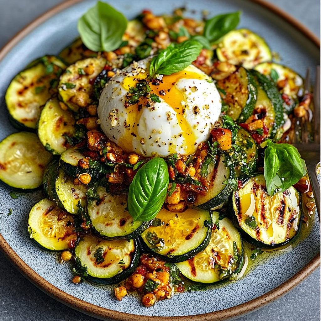 Recipe preparation for Grilled Zucchini with Burrata
