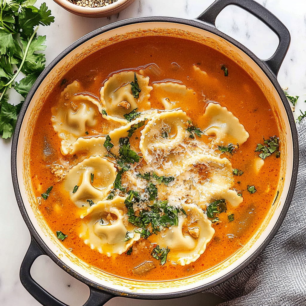 Recipe preparation for Ravioli Soup