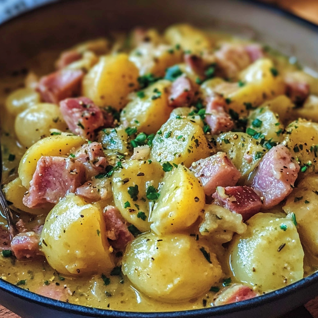 Recipe preparation for Stewed Potatoes with Ham