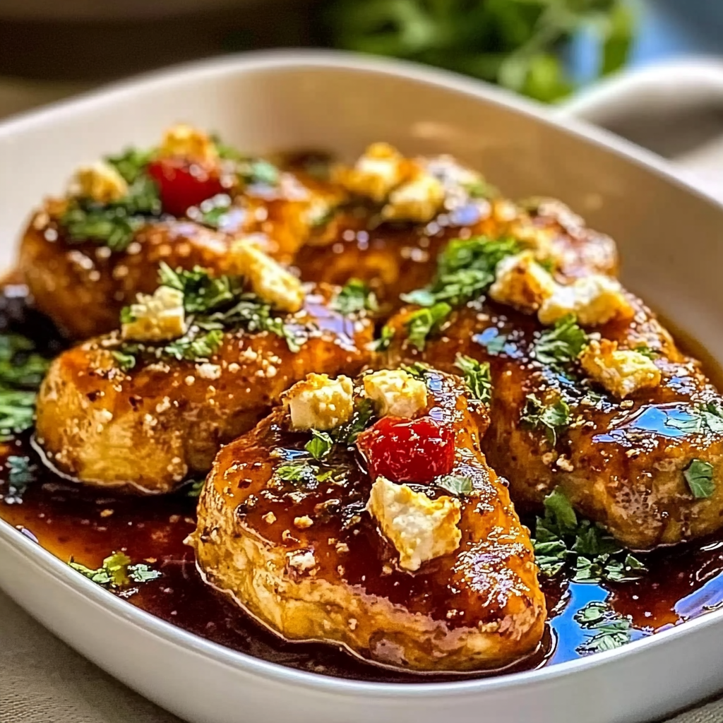 Recipe preparation for Hot Honey Infused Feta Chicken