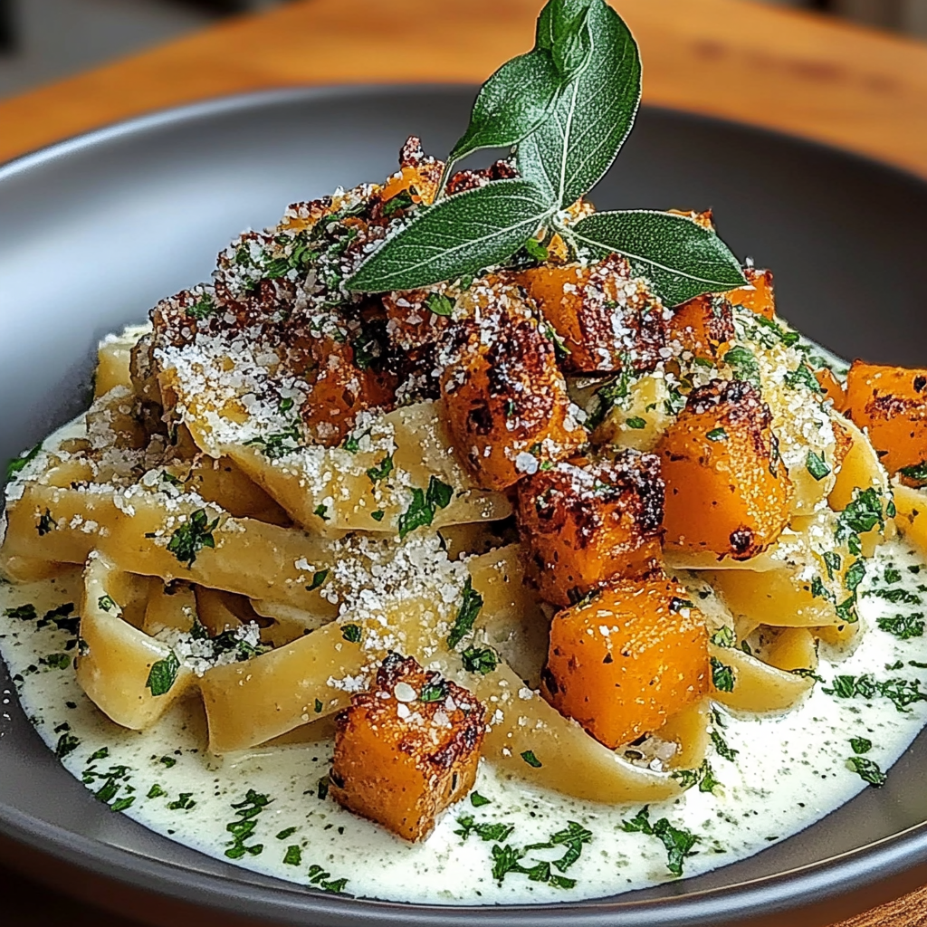 Recipe preparation for Savory Butternut Squash & Sage Pasta