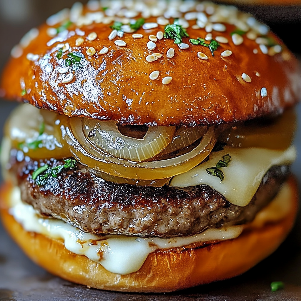 Recipe preparation for Gourmet French Onion Burgers