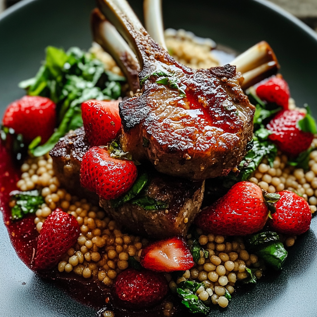 Recipe preparation for Lamb Chops With Buckwheat And Black Pepper Strawberries