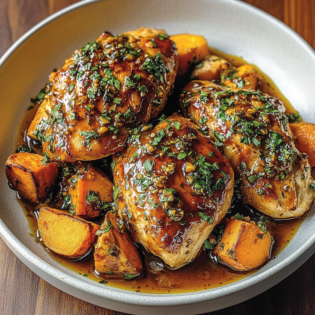 Recipe preparation for Maple-Glazed Chicken Sweet Potatoes
