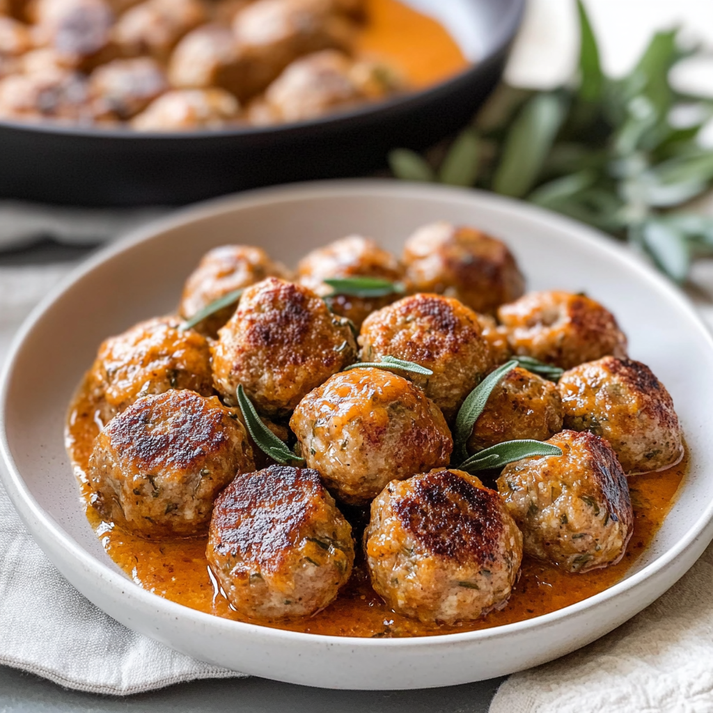 Recipe preparation for Turkey Meatballs in Pumpkin Sage Sauce