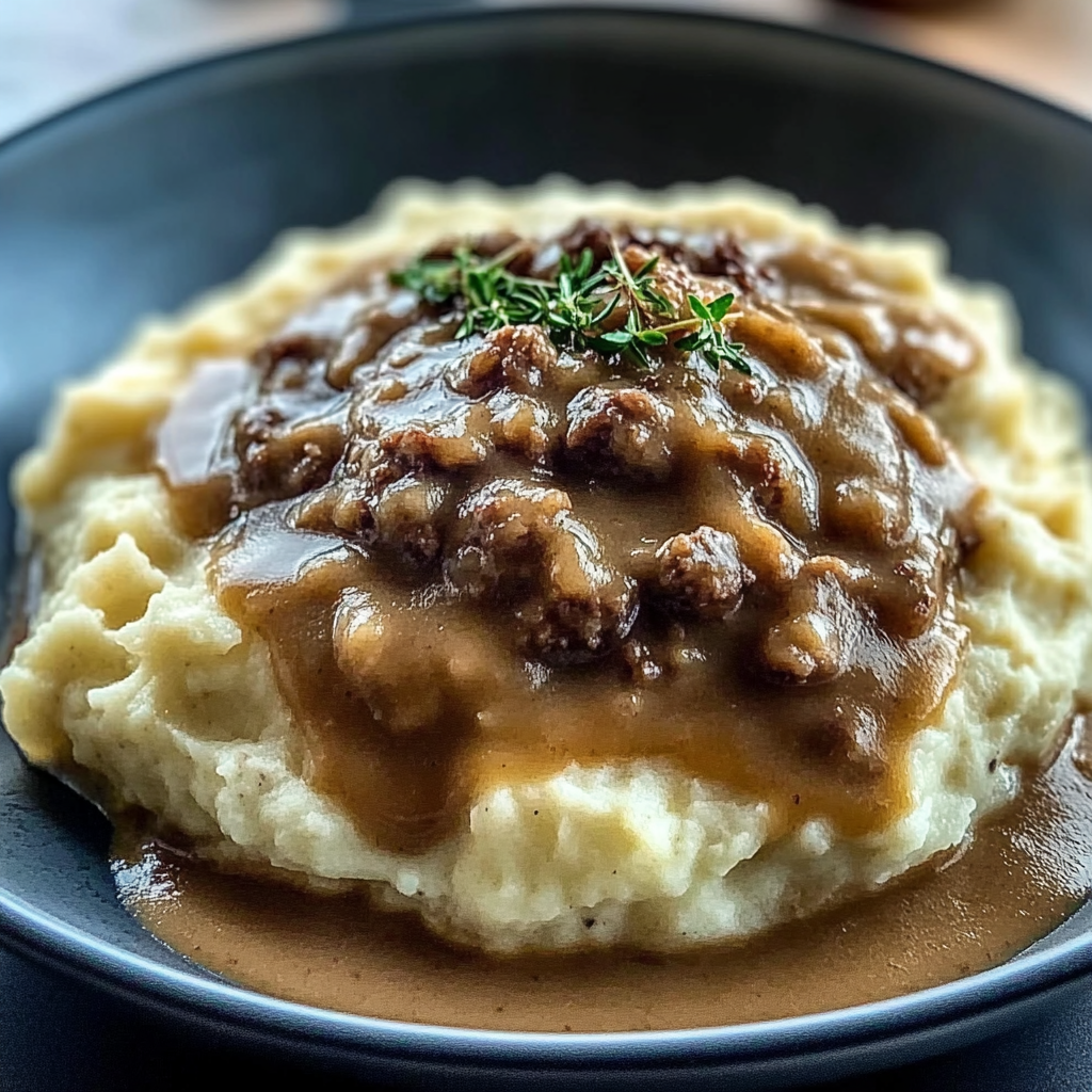 Recipe preparation for Hamburger Gravy Mashed