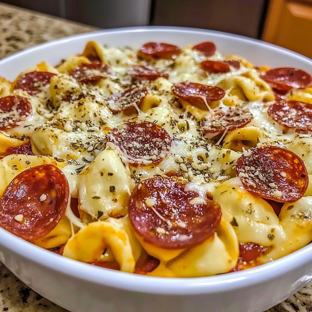 Recipe preparation for Cheese Tortellini Pepperoni Pizza