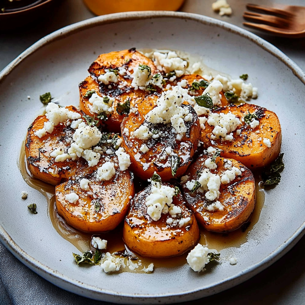 Recipe preparation for Honey Feta Sweet Potato Rounds