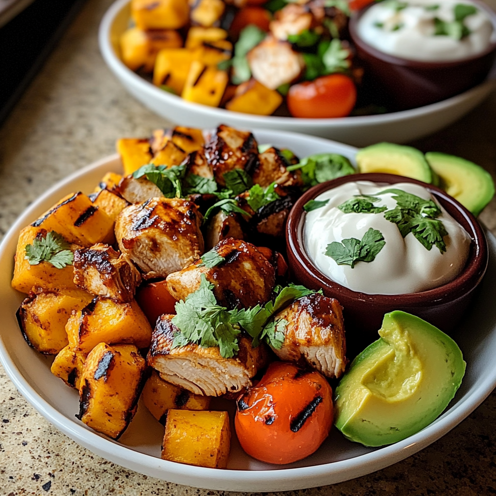 Recipe preparation for BBQ Chicken Sweet Potato Bowls