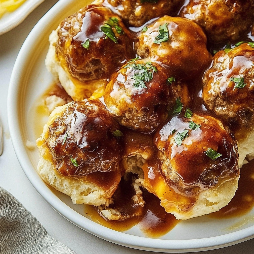Recipe preparation for BBQ Meatball Biscuit Bake