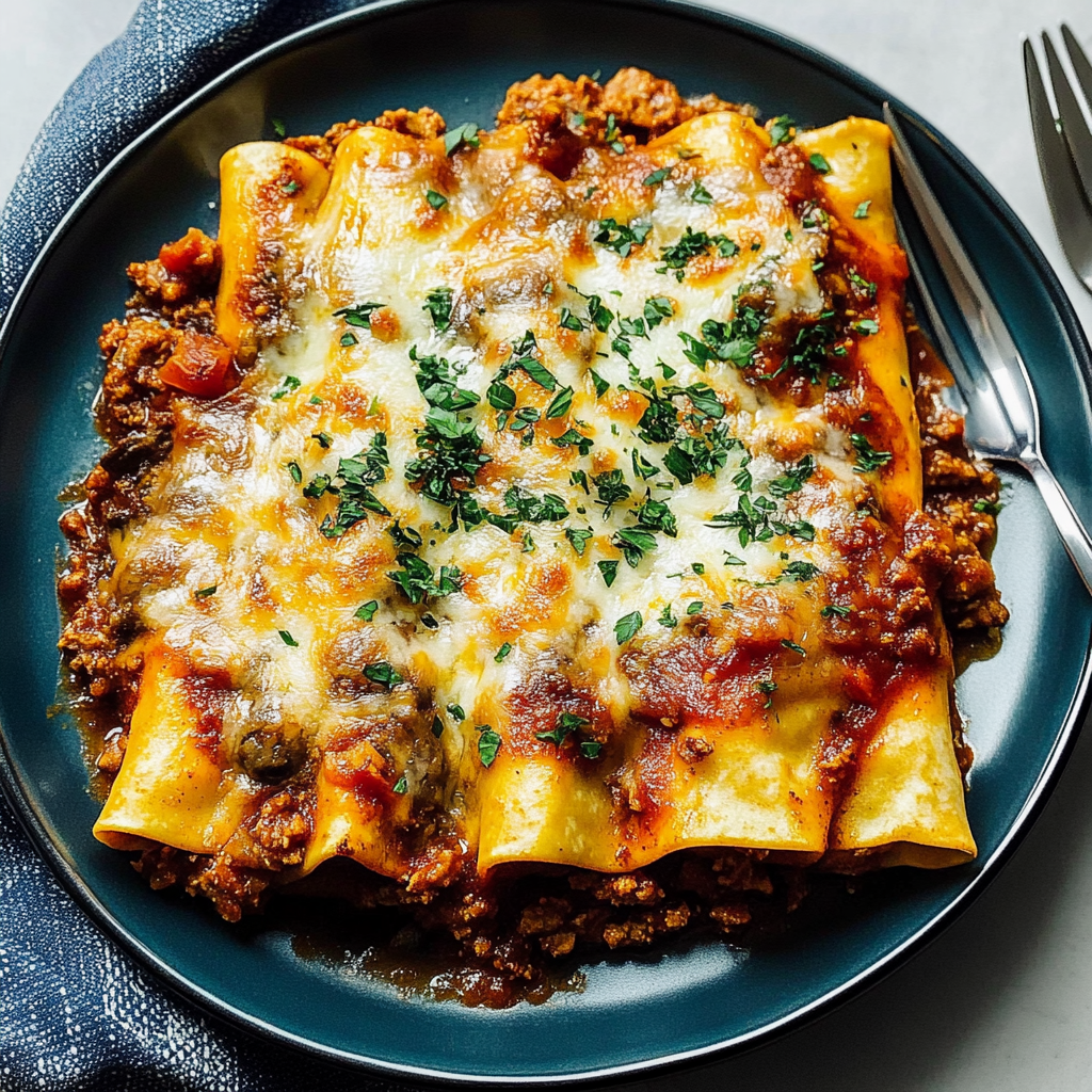 Recipe preparation for Lasagnchiladas Tortilla Beef Bake