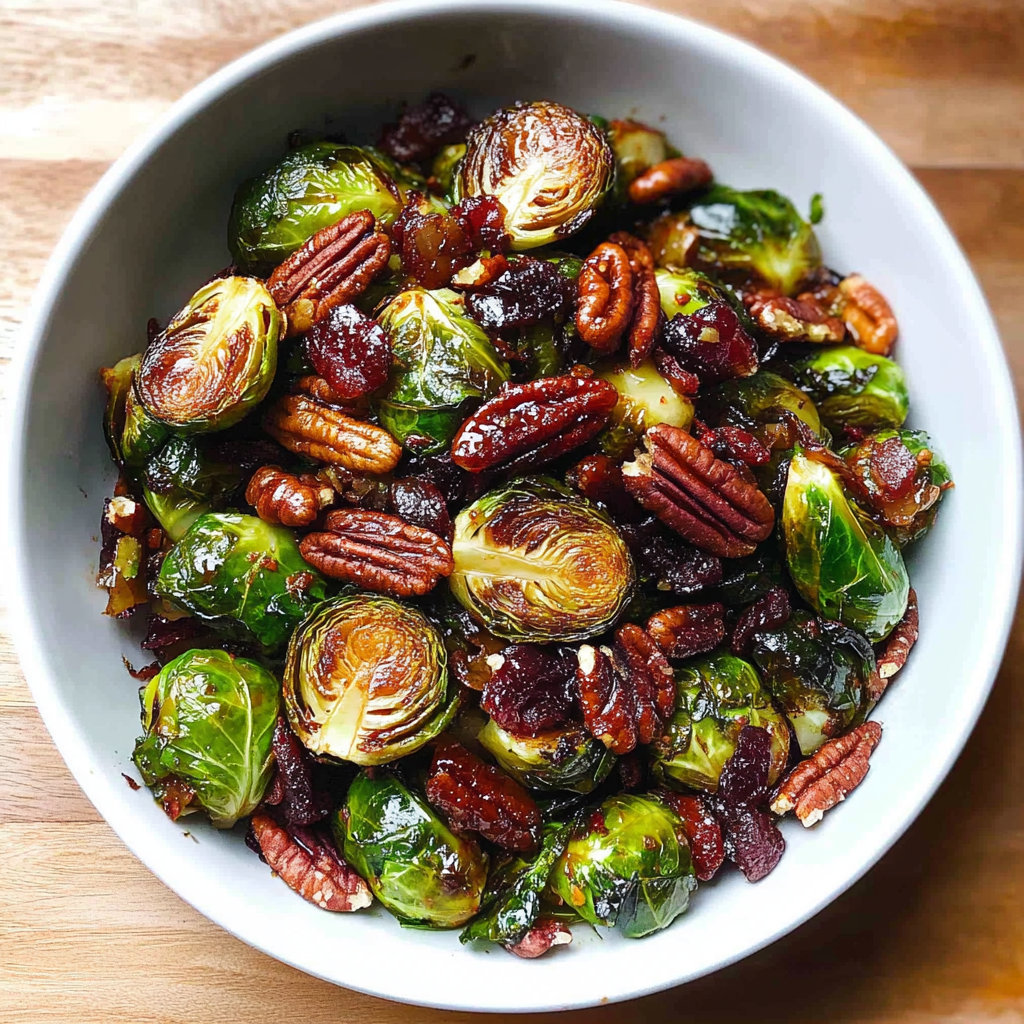 Recipe preparation for Brussels Sprouts with Bacon, Pecans, and Cranberries