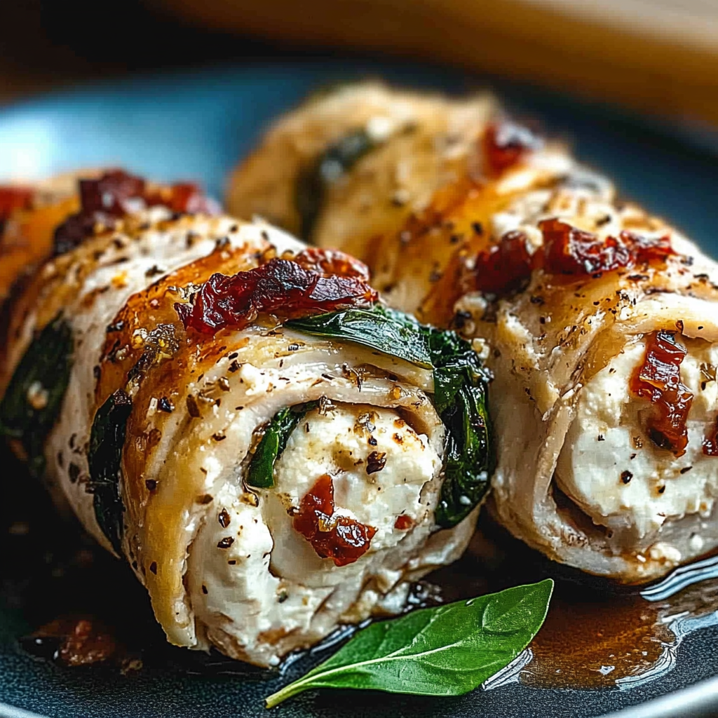 Recipe preparation for Rolled Up Chicken with Feta, Spinach, and Sun-Dried Tomatoes