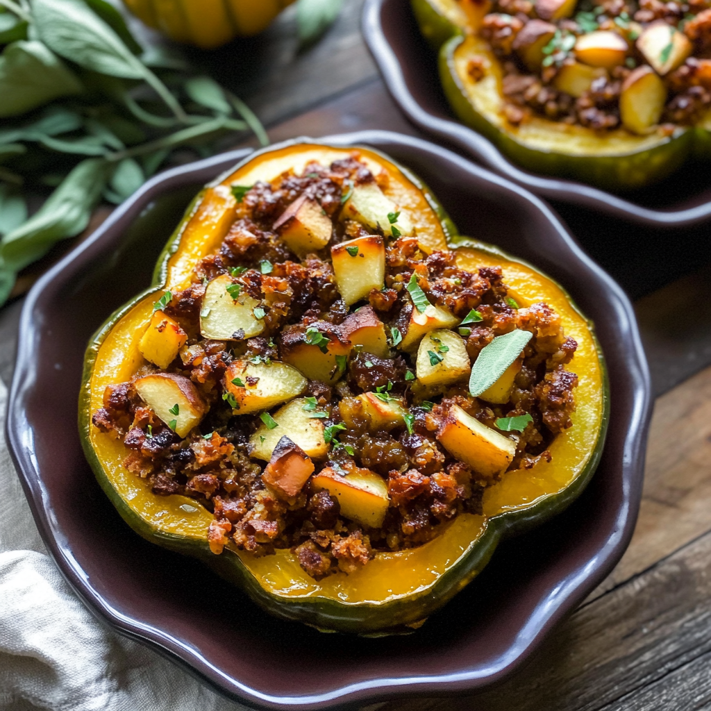 Recipe preparation for Apple Stuffed Acorn Squash