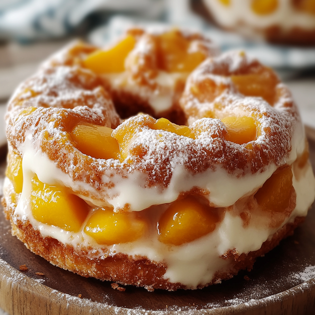 Recipe preparation for Peach Cobbler Cheesecake Donuts