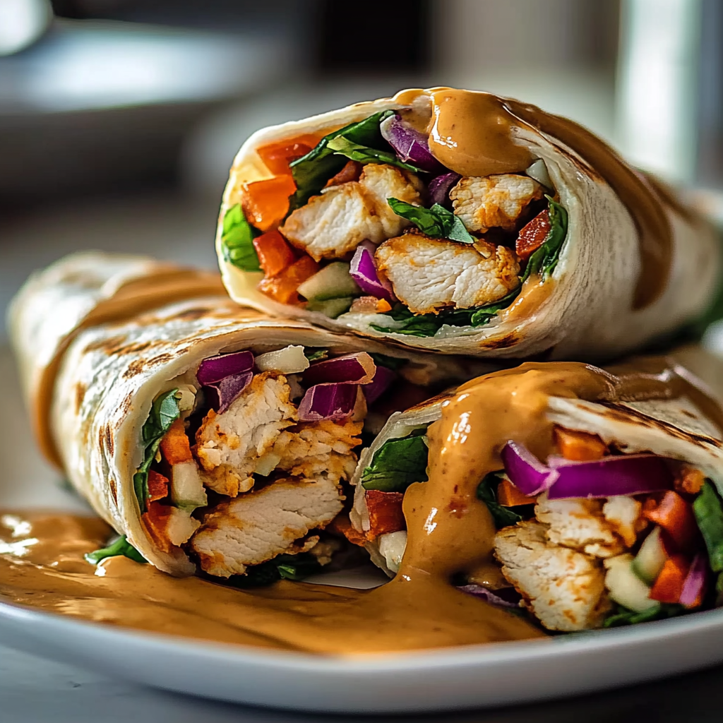 Recipe preparation for Peanut Chicken Wraps