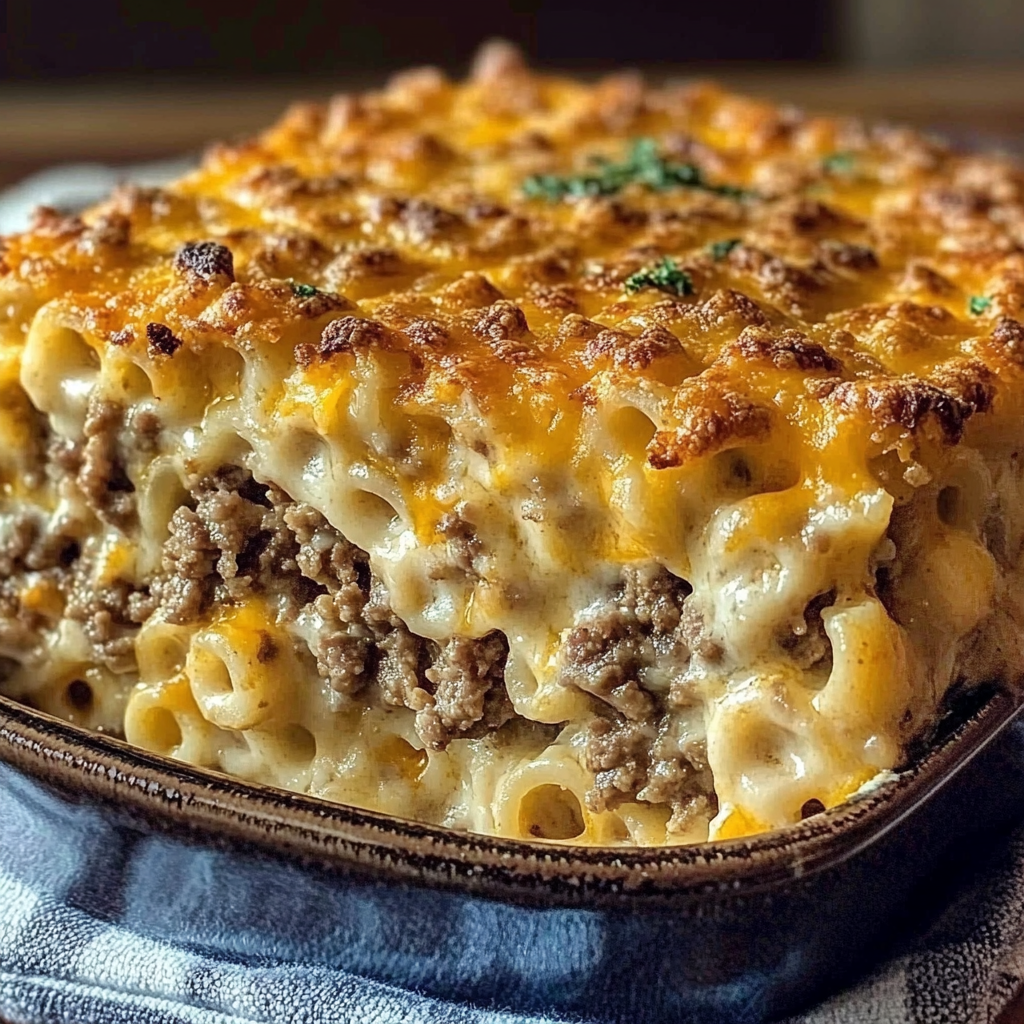 Recipe preparation for Mac and Cheese Meatloaf Casserole