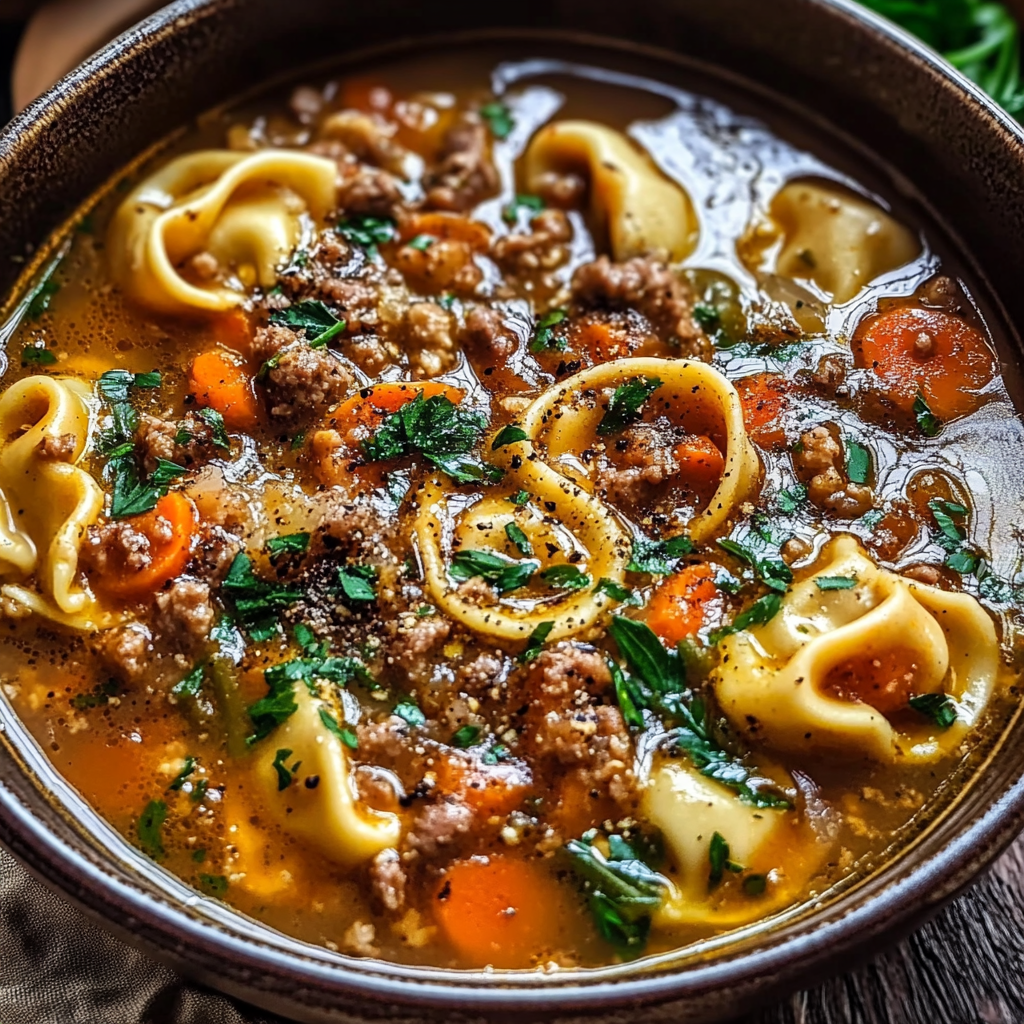 Recipe preparation for Autumn Tortellini Soup with Sausage