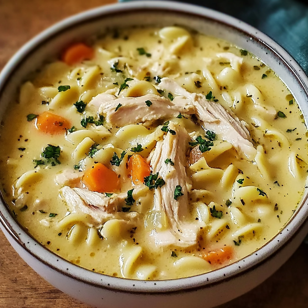 Recipe preparation for Creamy Chicken Noodle Soup Recipe