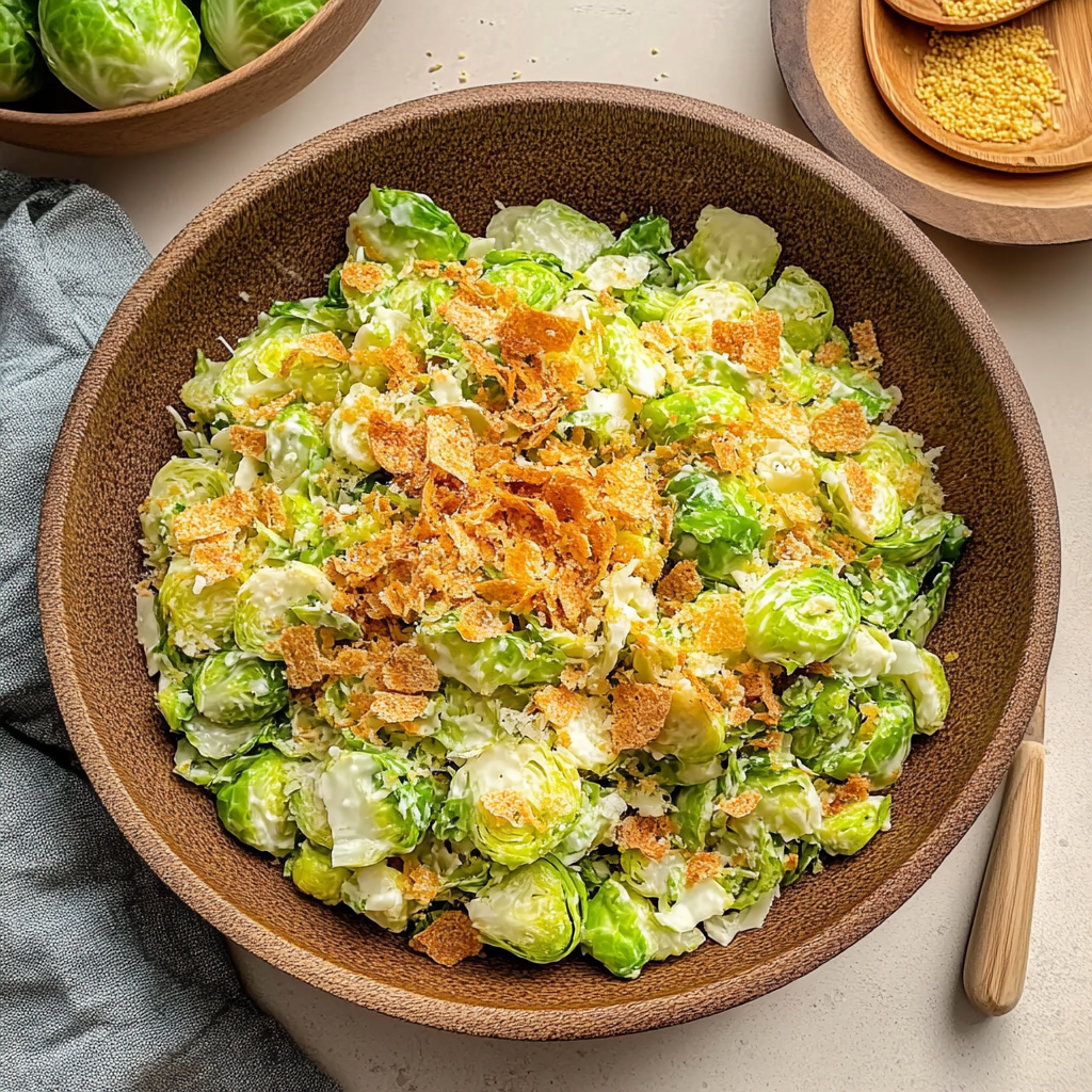 Recipe preparation for Brussels Sprouts Caesar Salad
