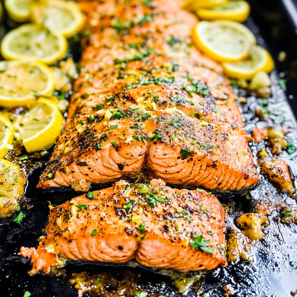 Recipe preparation for Baked Lemon Pepper Salmon Recipe