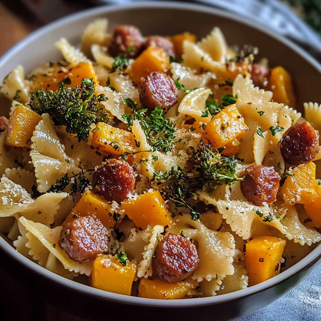 Recipe preparation for Autumn Sausage Pasta Squash