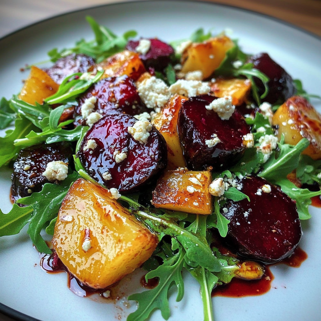 Recipe preparation for Roasted Beet Arugula Salad