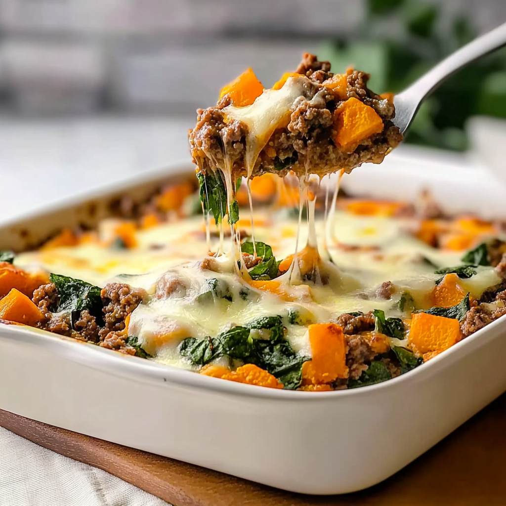Recipe preparation for Sweet Potato Ground Beef Casserole