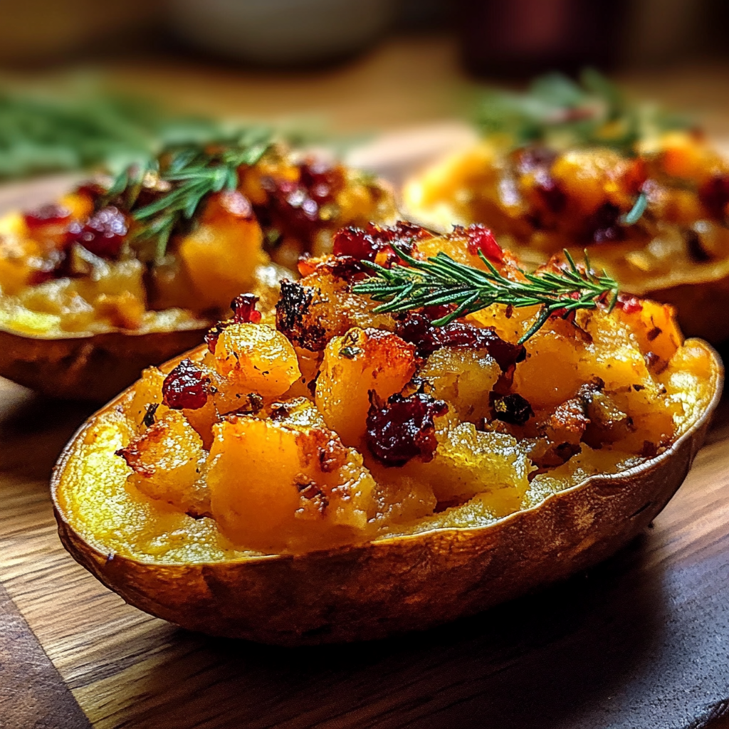 Recipe preparation for Cranberry Apple Twice-Baked Sweet Potatoes