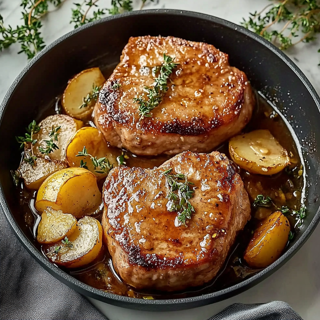Recipe preparation for Juicy Apple Butter Pork Chops