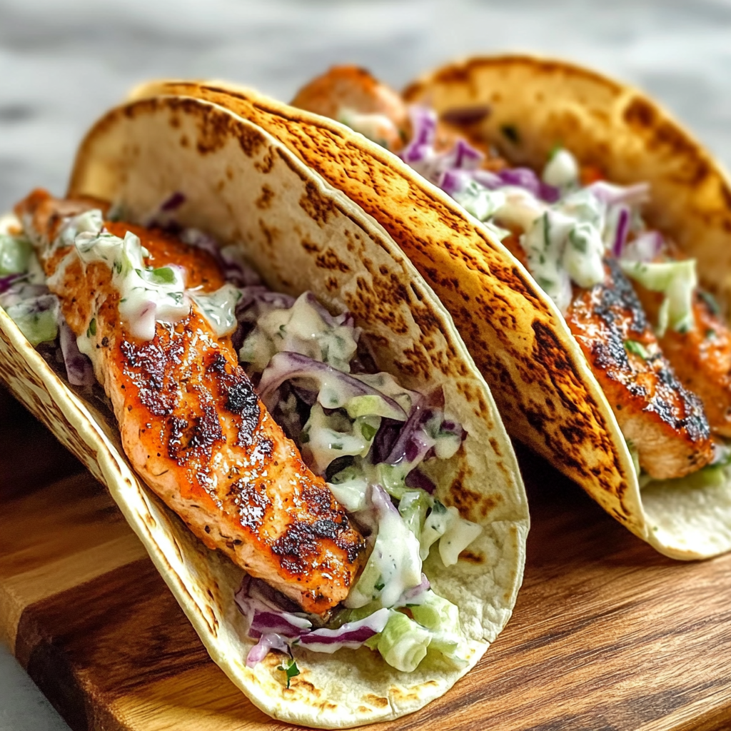 Recipe preparation for Air Fryer Salmon Tacos with Slaw