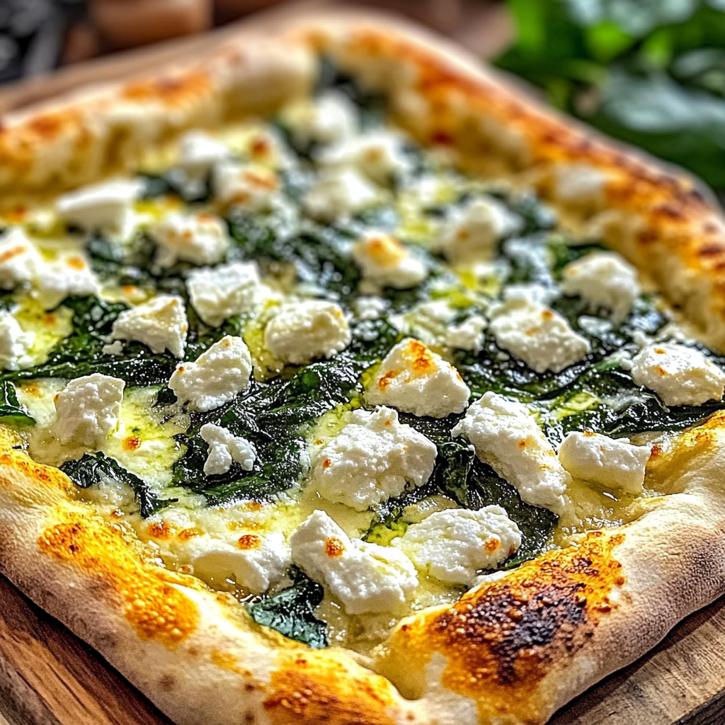 Recipe preparation for Greek Roasted Garlic Spinach White Pizza