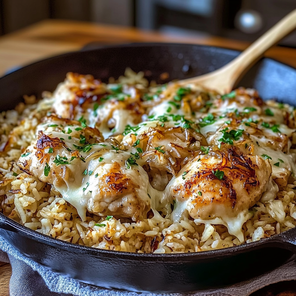 Recipe preparation for French Onion Chicken and Rice