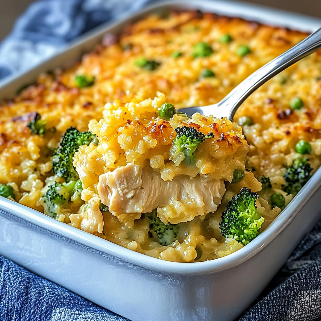 Recipe preparation for Savory Chicken Broccoli Rice Casserole for Cozy Nights