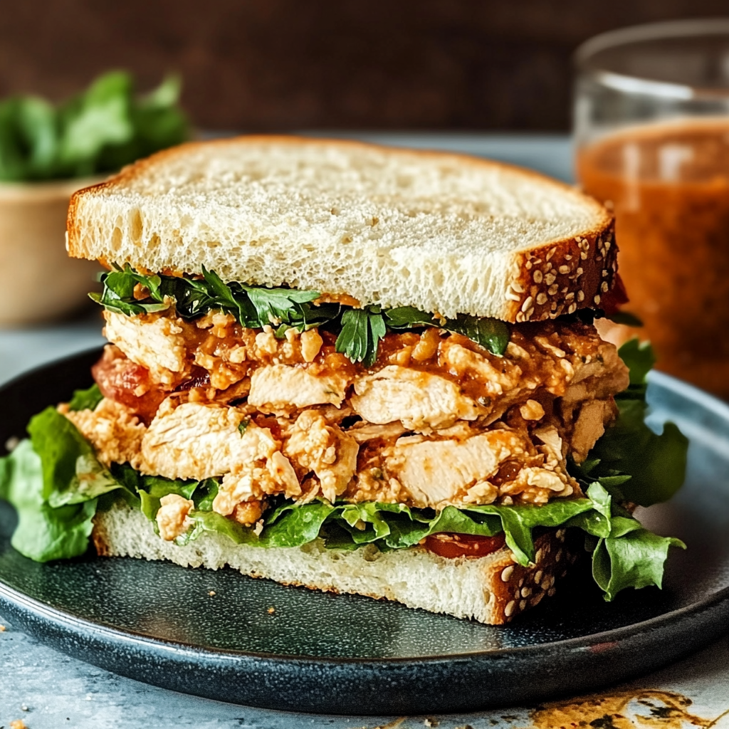 Recipe preparation for Savor the Flavor: Chicken Salad Sandwich with Chili Crisp