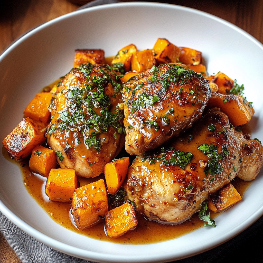 Recipe preparation for Maple-Glazed Chicken with Sweet Potatoes