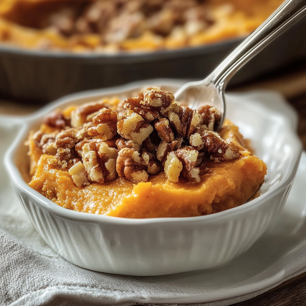 Recipe preparation for Maple-Pecan Sweet Potato Bake With Brown Butter Swirl