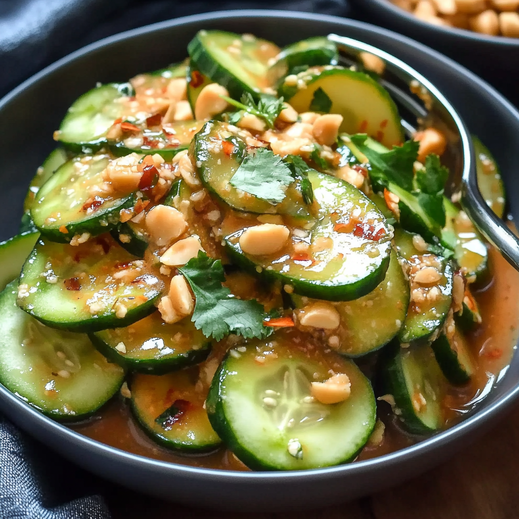 Recipe preparation for Cucumbers in Spicy Peanut Sauce