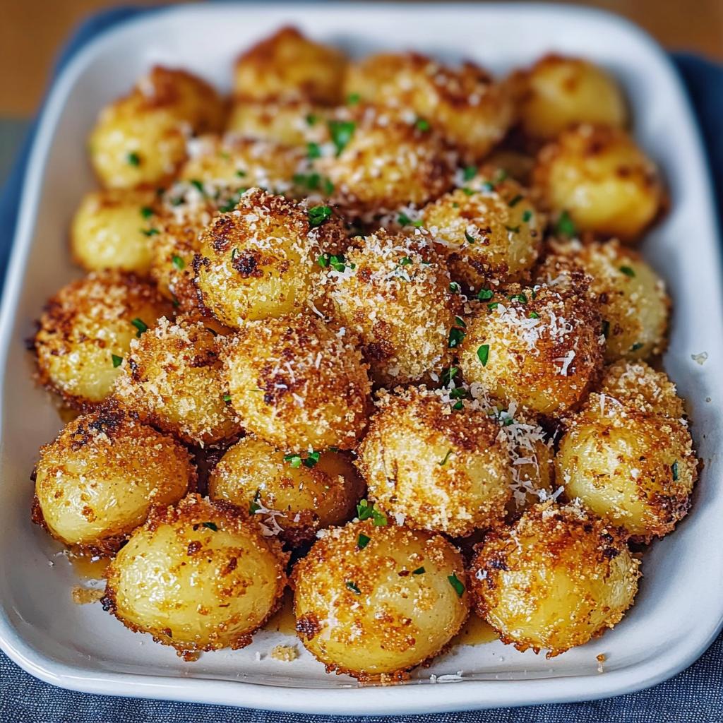 Recipe preparation for Crispy Parmesan Crusted Baby Potatoes
