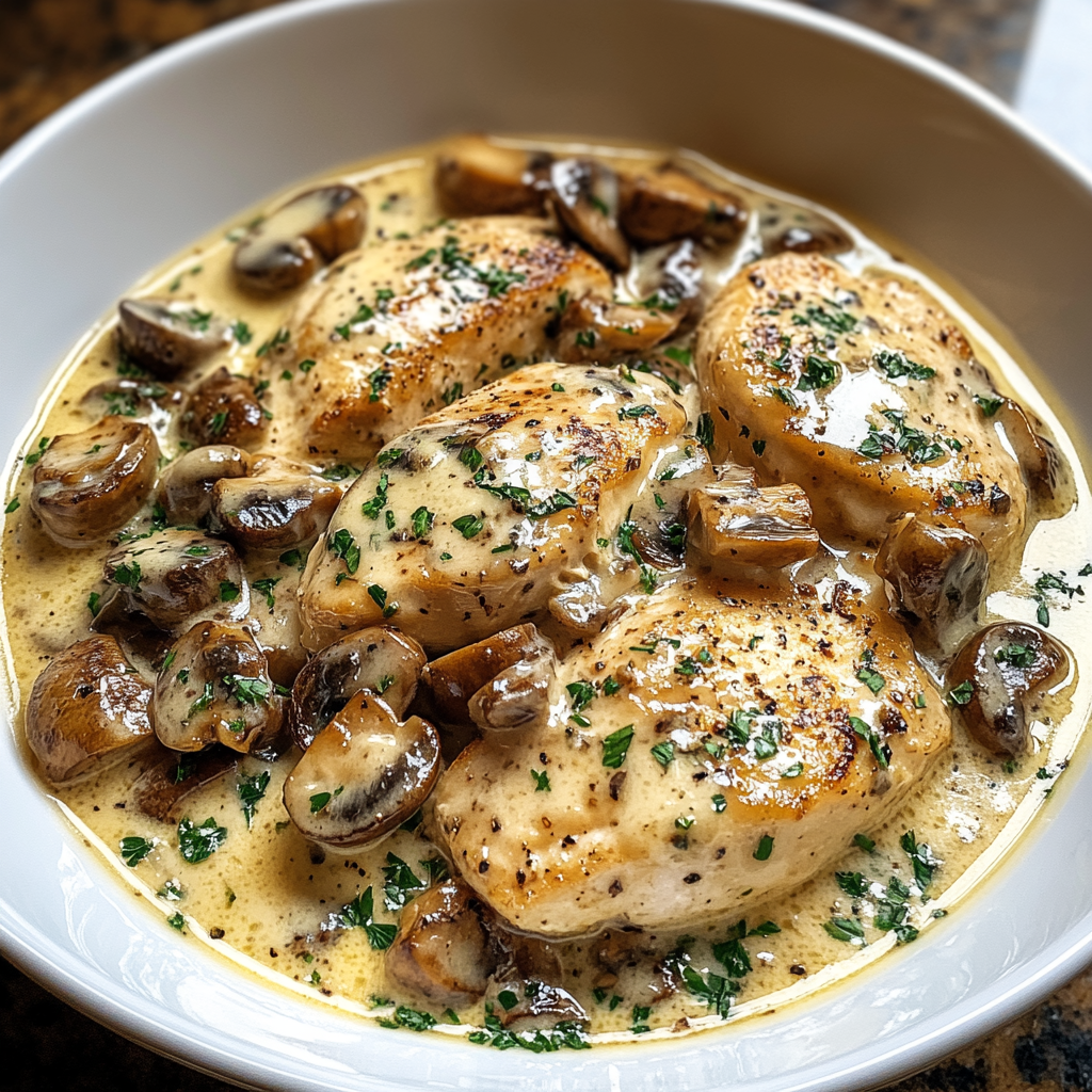 Recipe preparation for Creamy Garlic Chicken Mushrooms