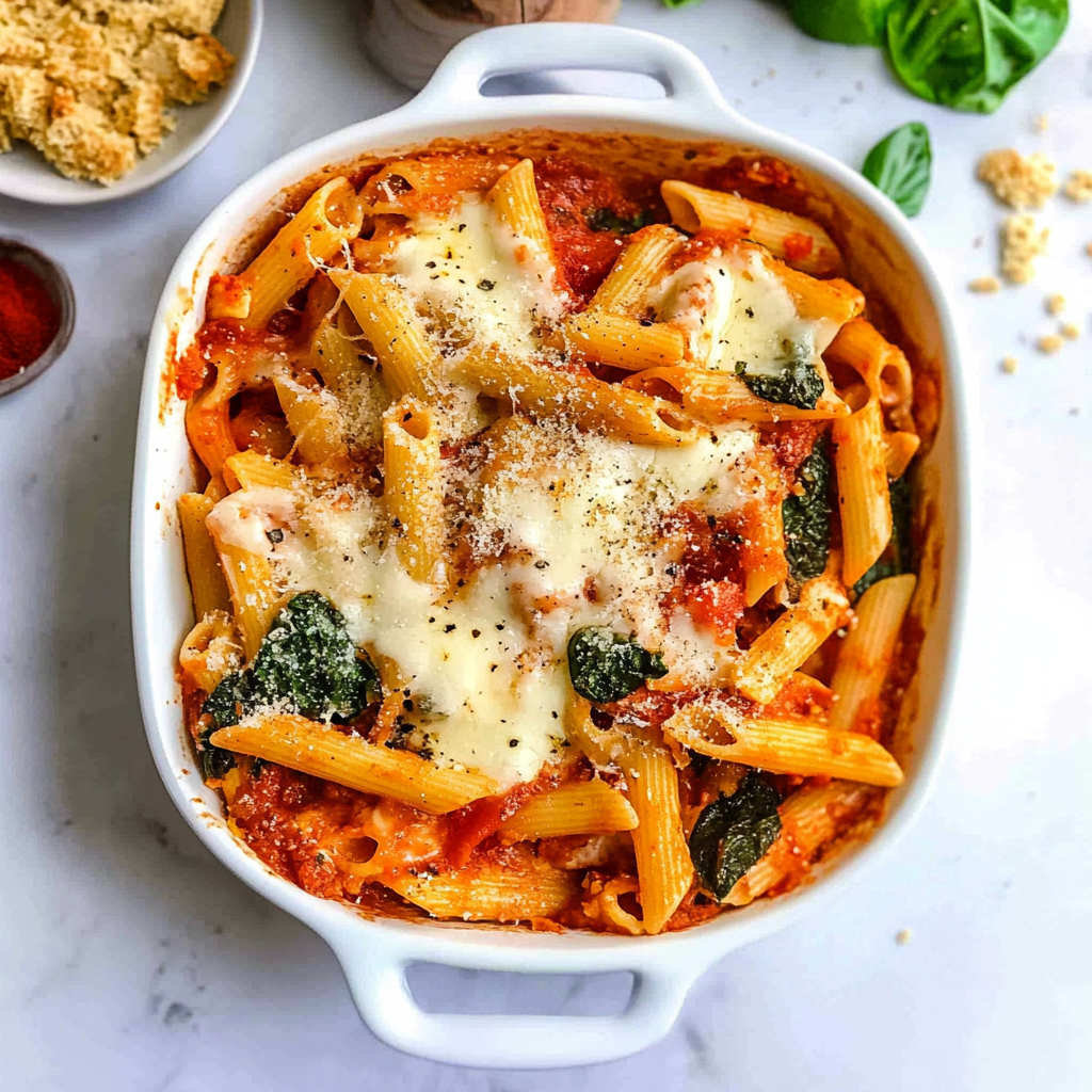 Recipe preparation for Baked Penne Pasta With Mozzarella