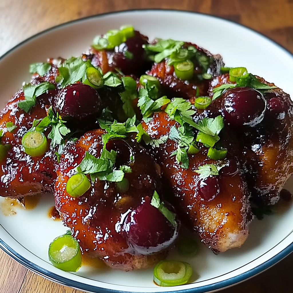 Recipe preparation for Sticky Cherry Chicken Thighs