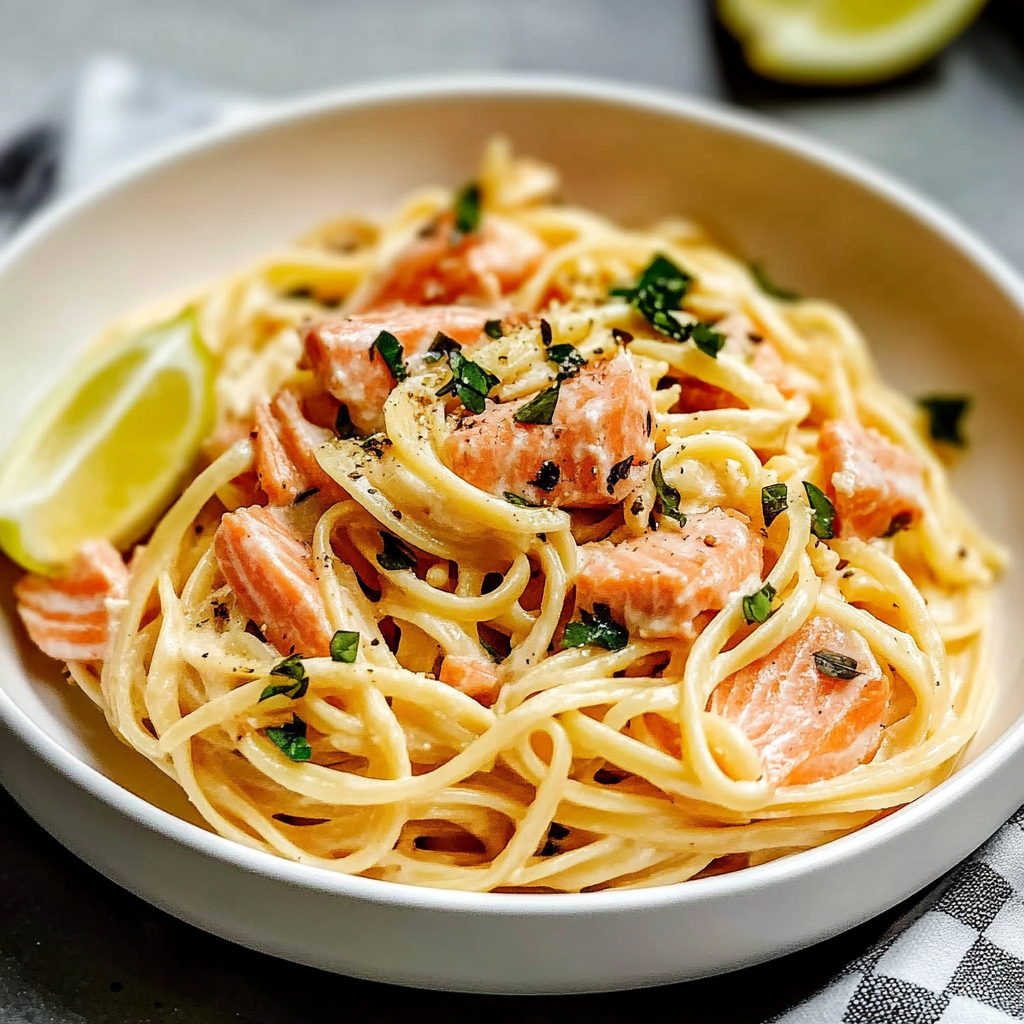 Recipe preparation for Smoked Salmon Linguine