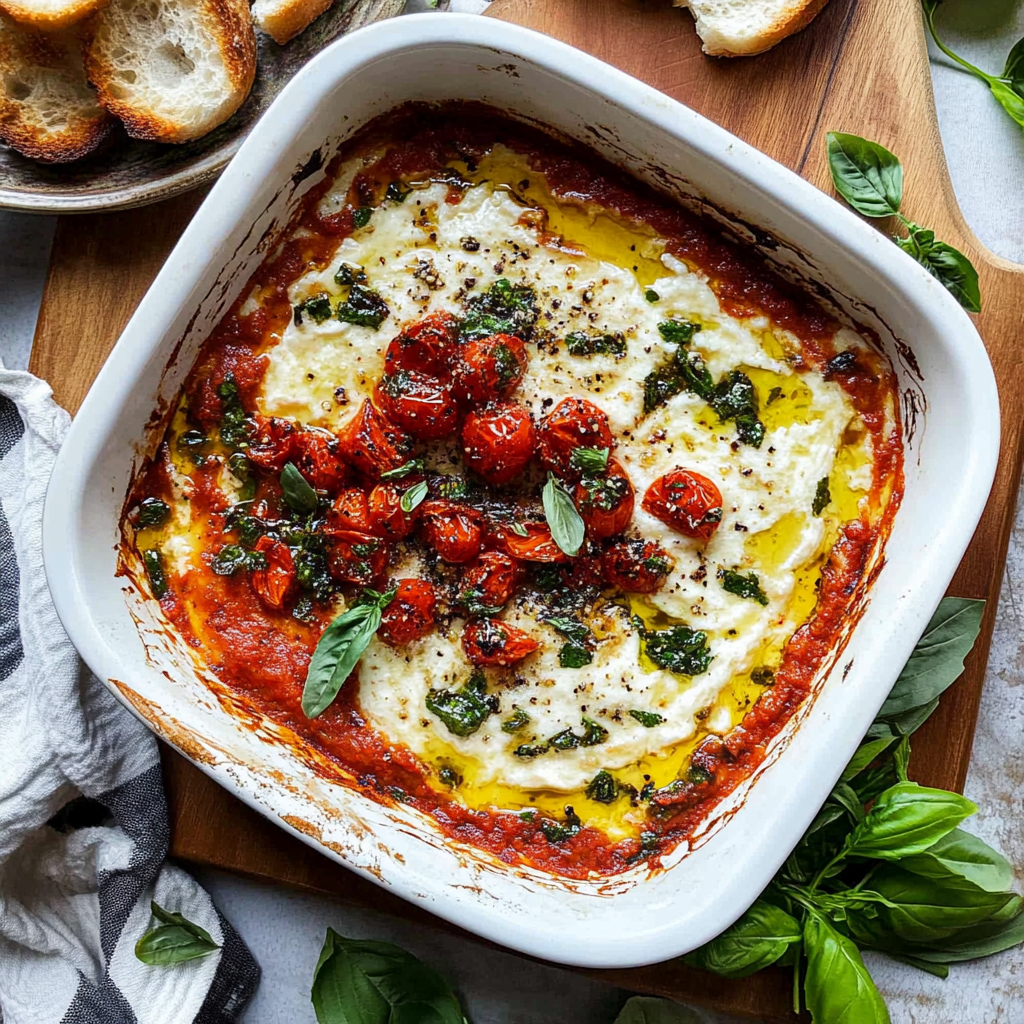 Recipe preparation for Baked Goat Cheese Bruschetta Dip