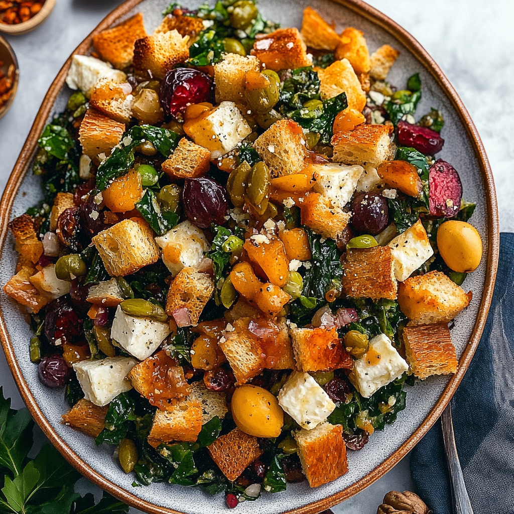 Recipe preparation for Autumn Panzanella Salad