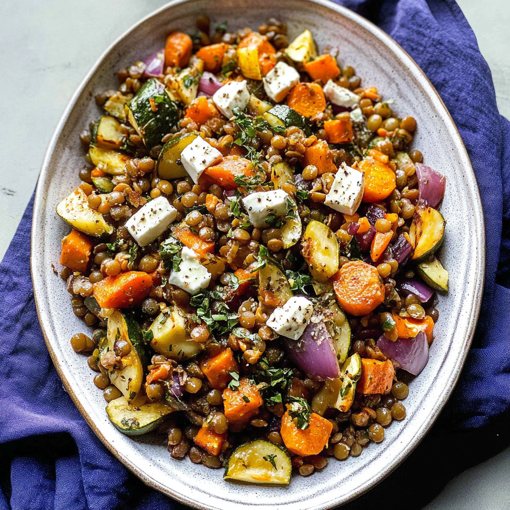 Recipe preparation for Roasted Veggie Lentil Salad