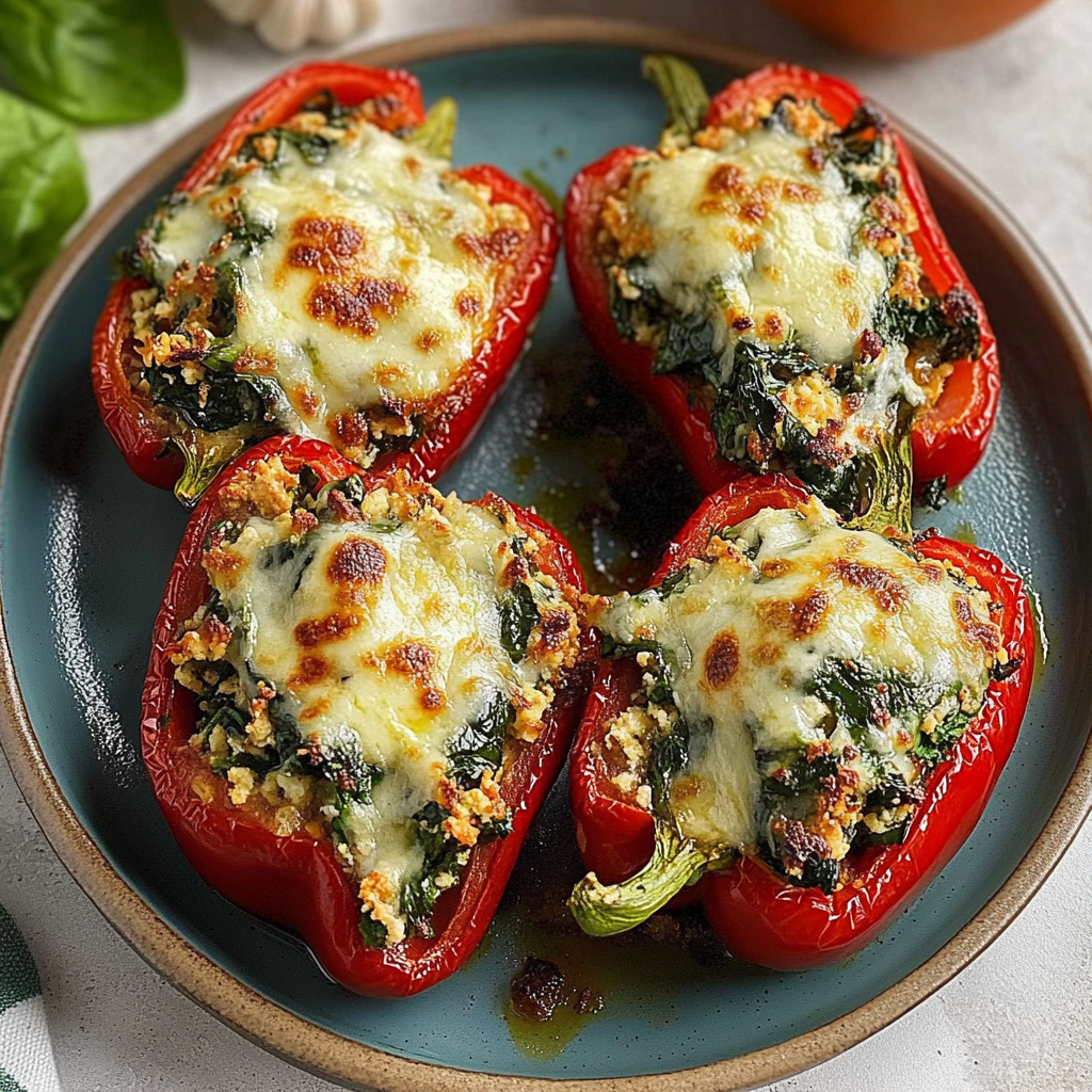 Recipe preparation for Spinach and Feta Stuffed Peppers Recipe