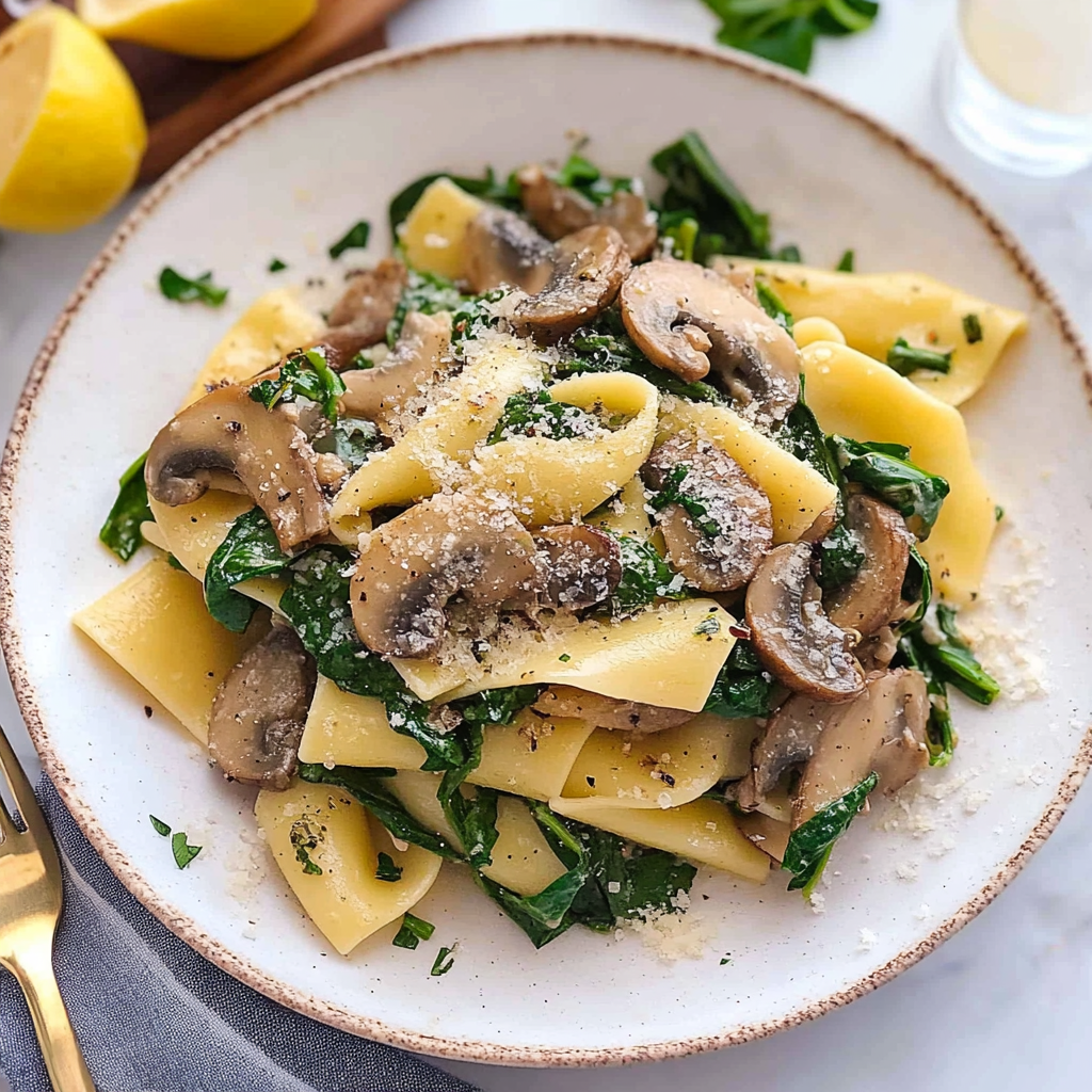 Recipe preparation for Spinach Mushroom Pasta