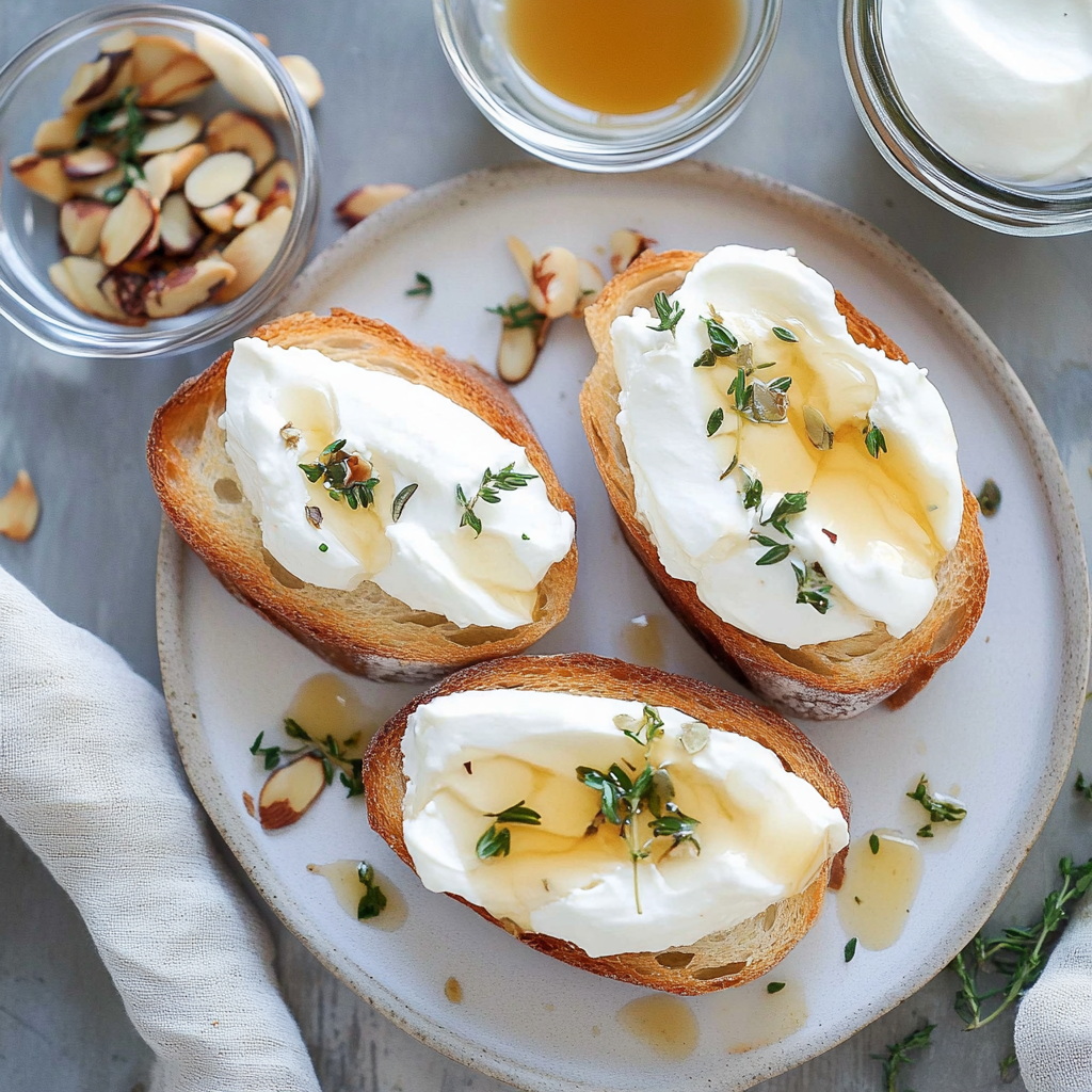 Recipe preparation for Whipped Ricotta Crostini