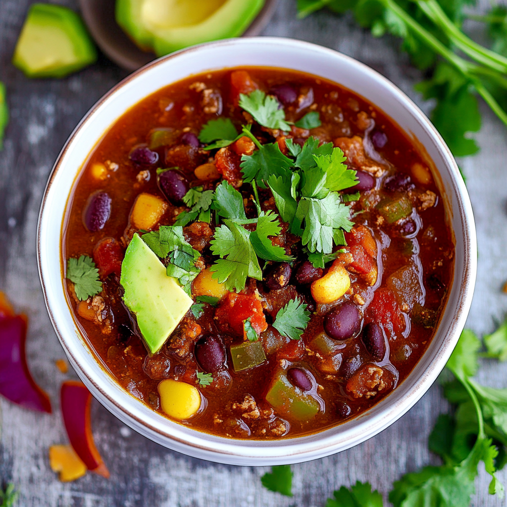 Recipe preparation for Turkey Chili with Veggies and Black Beans